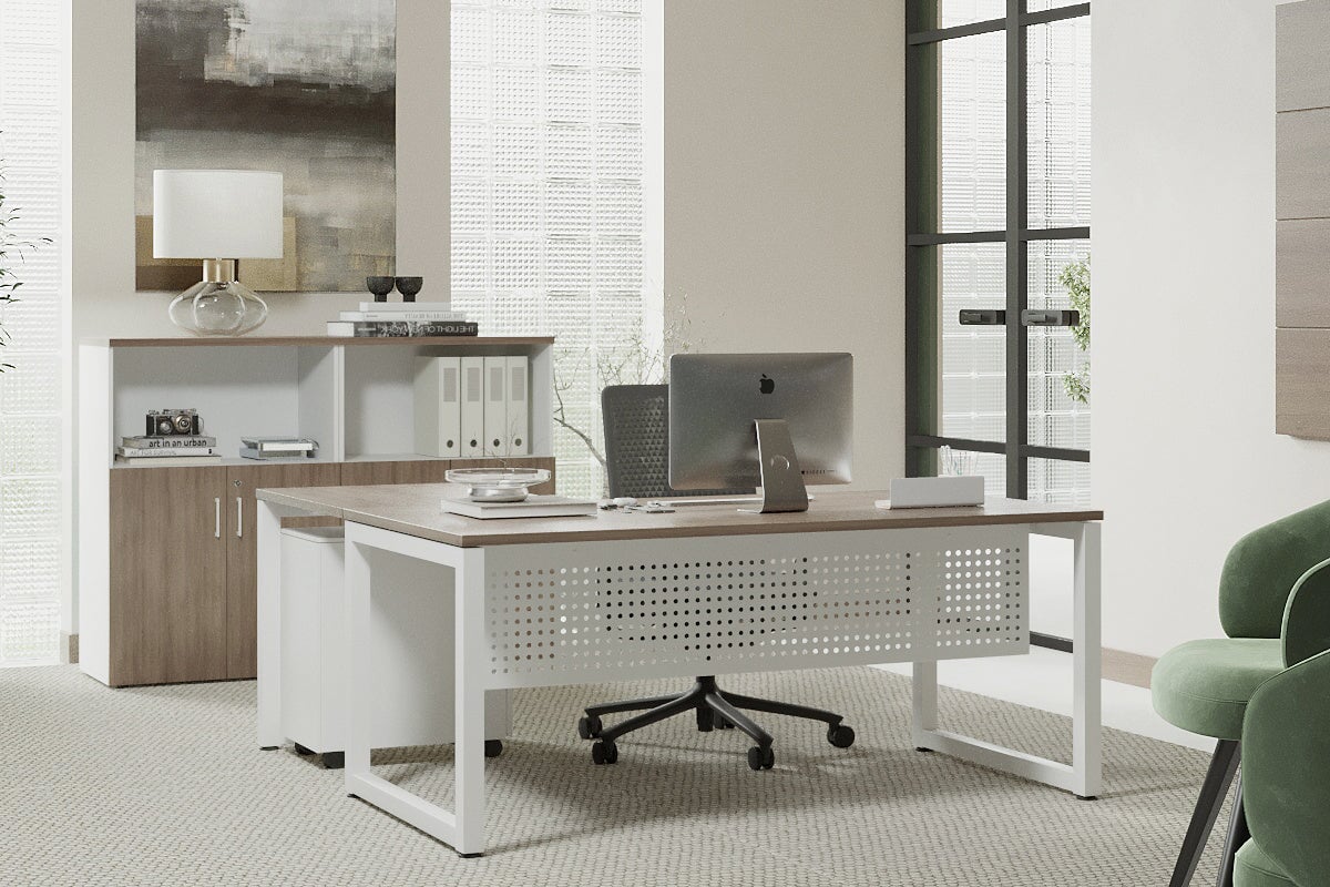 Quadro Loop Leg L-Shaped Corner Office Desk [1600L x 1800W with Cable Scallop] Jasonl 