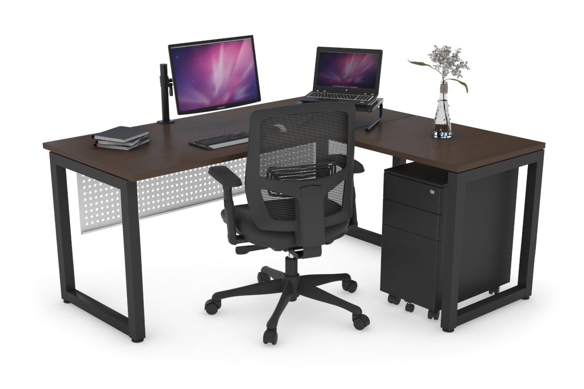 Quadro Loop Legs L-Shaped Corner Office Desk [1800L x 1450W]-black leg dark oak black modesty