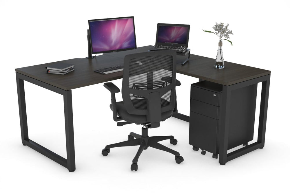 Quadro Loop Legs L-Shaped Corner Office Desk [1800L x 1800W with Cable Scallop]-black leg dark oak none