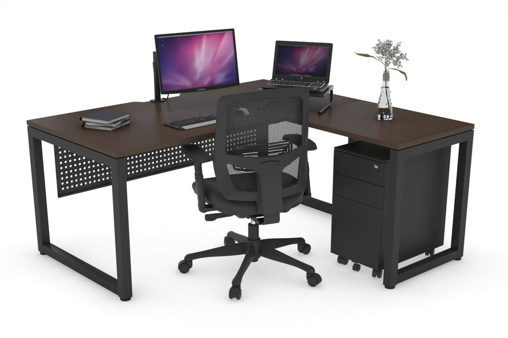 Quadro Loop Legs L-Shaped Corner Office Desk [1800L x 1800W with Cable Scallop]-black leg dark oak black modesty