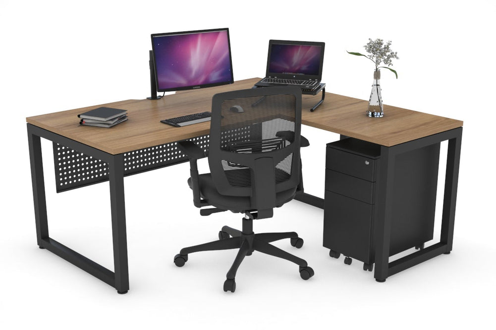 Quadro Loop Legs L-Shaped Corner Office Desk [1800L x 1800W with Cable Scallop]-black leg salvage oak black modesty