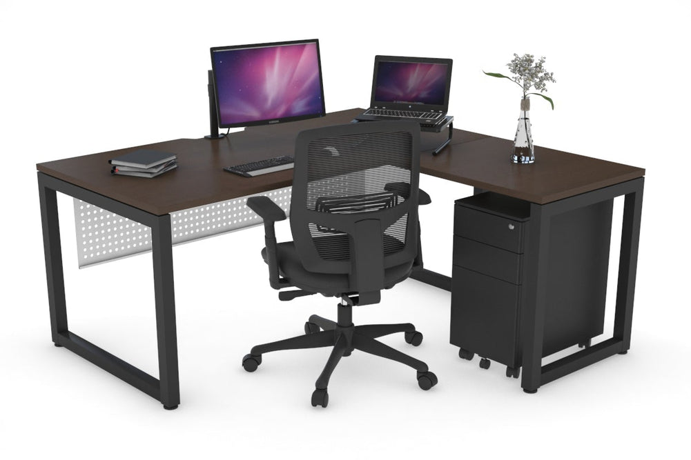 Quadro Loop Legs L-Shaped Corner Office Desk [1800L x 1800W with Cable Scallop]-black leg dark oak black modesty