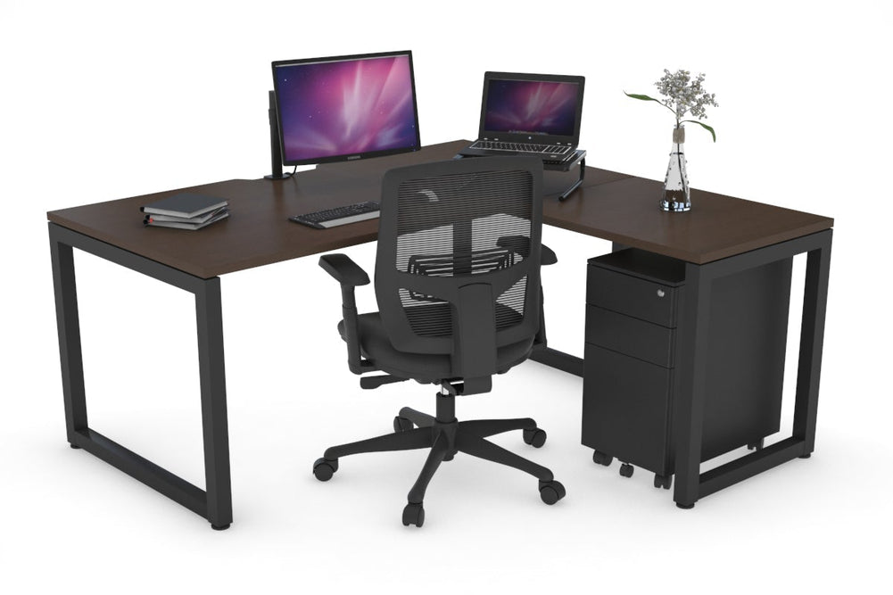 Quadro Loop Legs L-Shaped Corner Office Desk [1800L x 1800W with Cable Scallop]-black leg dark oak black modesty