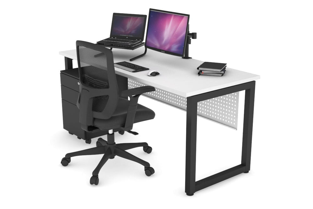 Quadro Loop Legs Office Desk [1200L x 700W]-black leg white white modesty
