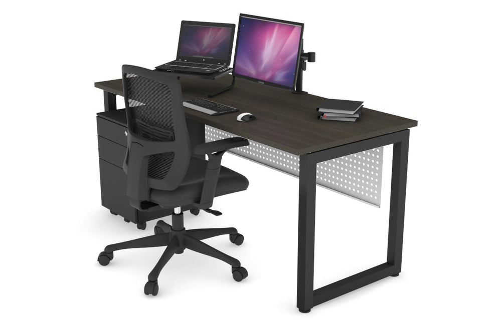 Quadro Loop Legs Office Desk [1200L x 700W]-black leg dark oak white modesty