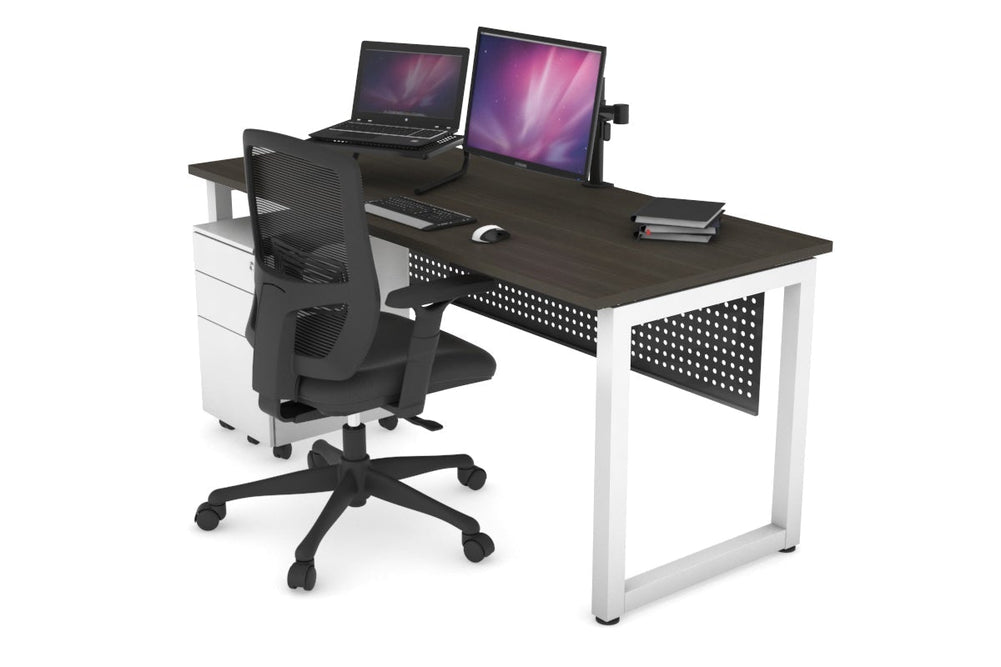 Quadro Loop Legs Office Desk [1200L x 700W]-black leg dark oak white modesty