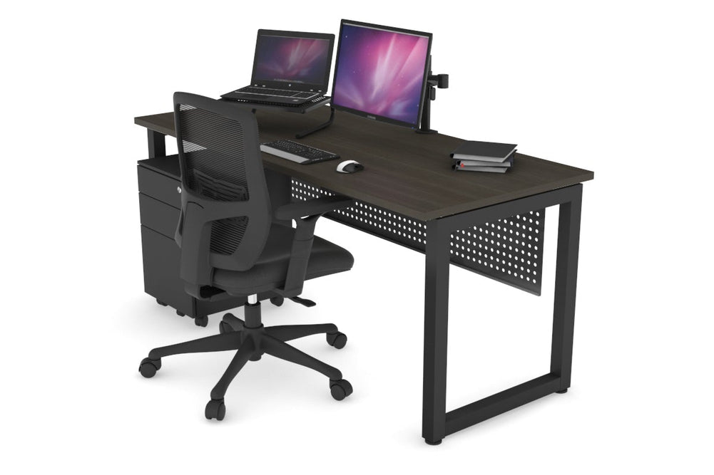 Quadro Loop Legs Office Desk [1200L x 700W]-black leg dark oak black modesty