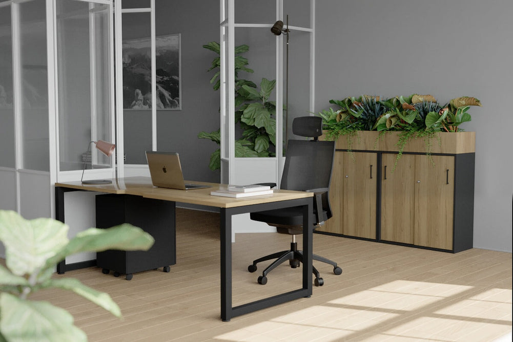 Quadro Loop Legs Office Desk [1400L x 700W]-black leg dark oak white modesty