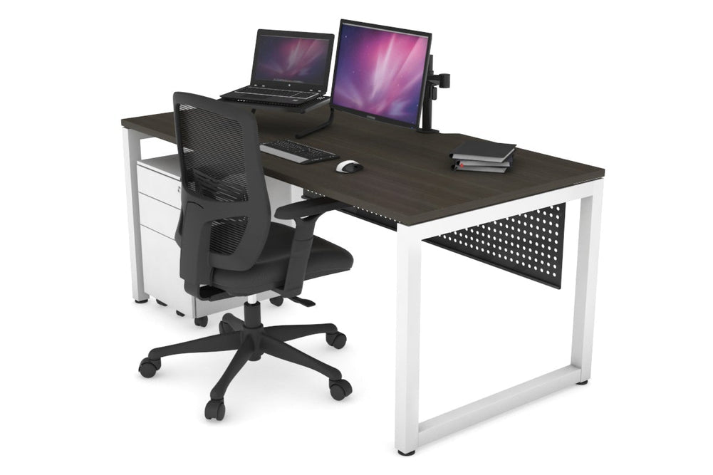 Quadro Loop Legs Office Desk [1400L x 800W with Cable Scallop]-white leg dark oak black modesty