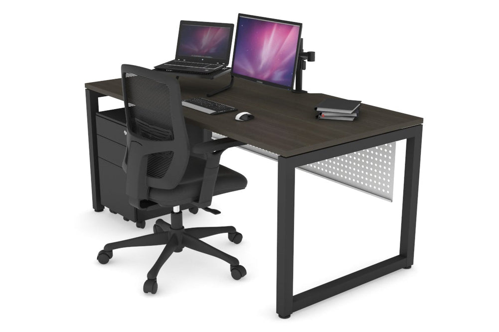 Quadro Loop Legs Office Desk [1400L x 800W with Cable Scallop]-black leg dark oak white modesty