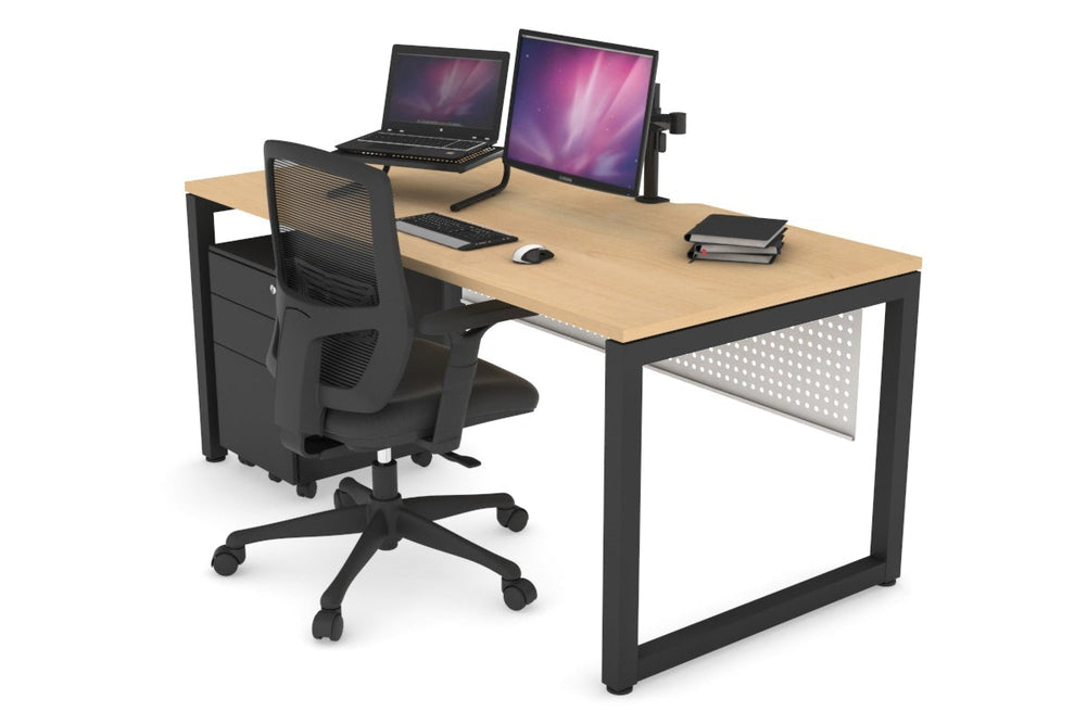 Quadro Loop Legs Office Desk [1400L x 800W with Cable Scallop]-black leg maple white modesty