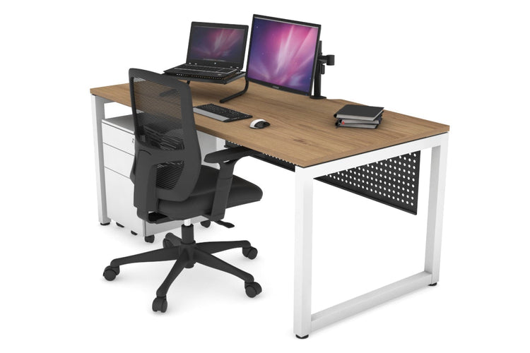 Quadro Loop Leg Office Desk [1400L x 800W with Cable Scallop] Jasonl white leg salvage oak black modesty
