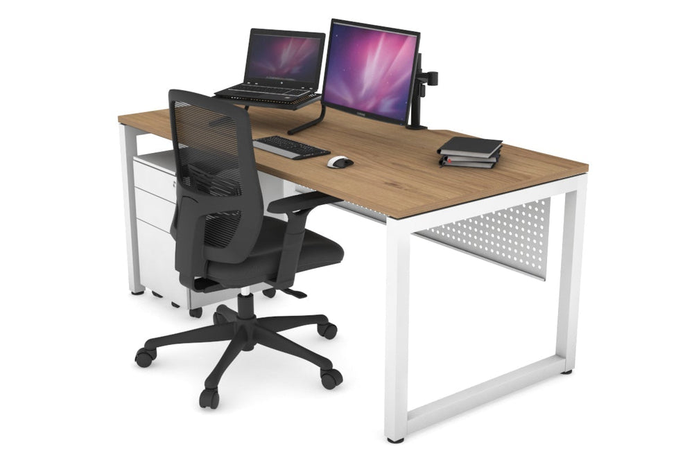 Quadro Loop Legs Office Desk [1400L x 800W with Cable Scallop]-white leg salvage oak white modesty