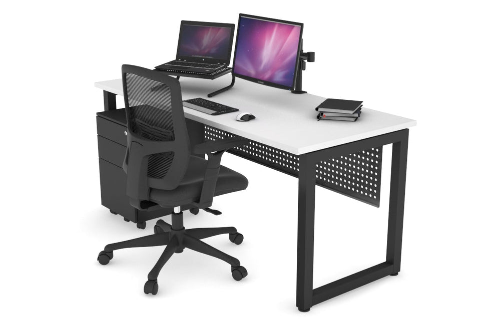 Quadro Loop Legs Office Desk [1600L x 700W]-black leg white black modesty