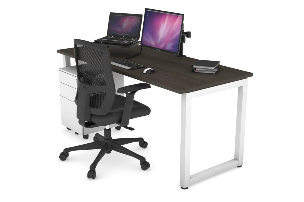 Quadro Loop Legs Office Desk [1600L x 700W]-white leg dark oak none