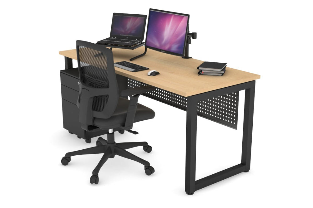 Quadro Loop Legs Office Desk [1600L x 700W]-black leg maple black modesty