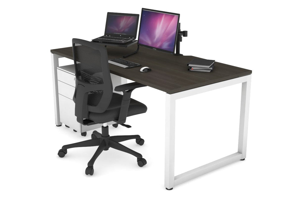 Quadro Loop Legs Office Desk [1600L x 800W with Cable Scallop]-white leg dark oak none