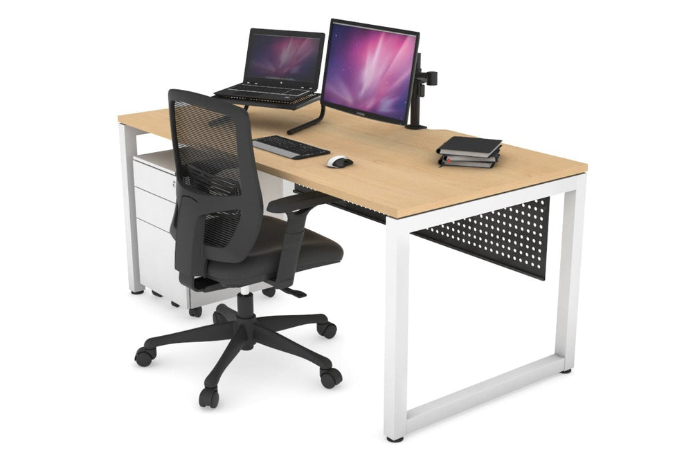 Quadro Loop Legs Office Desk [1600L x 800W with Cable Scallop]-white leg maple black modesty