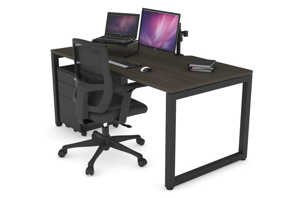 Quadro Loop Legs Office Desk [1600L x 800W with Cable Scallop]-black leg dark oak none