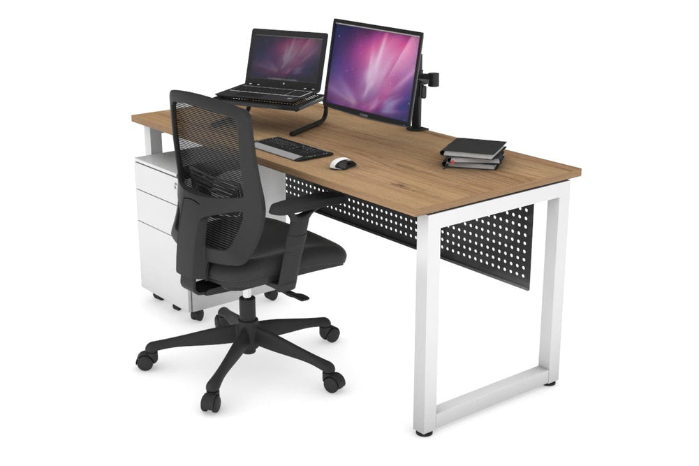 Quadro Loop Legs Office Desk [1800L x 700W]-white leg salvage oak black modesty