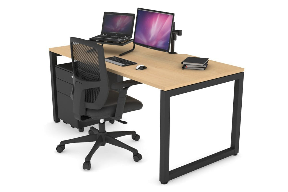 Quadro Loop Legs Office Desk [1800L x 800W with Cable Scallop]-black leg maple none