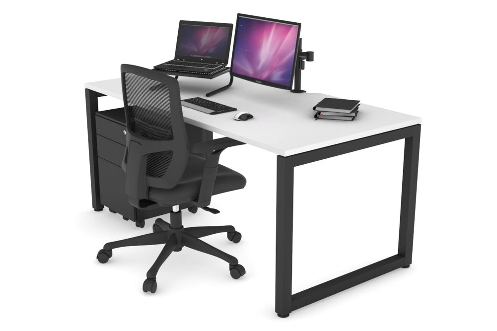 Quadro Loop Legs Office Desk [1800L x 800W with Cable Scallop]-black leg white none