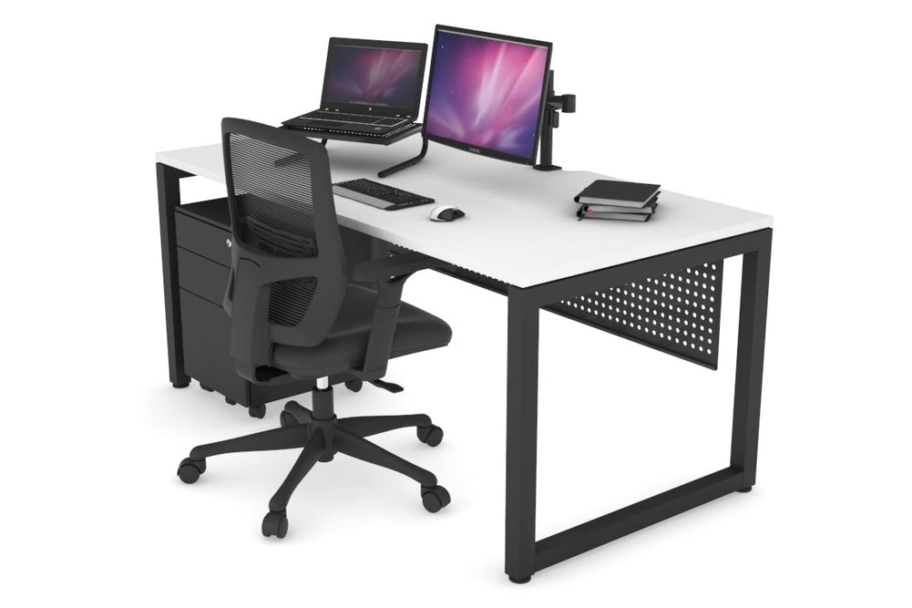 Quadro Loop Legs Office Desk [1800L x 800W with Cable Scallop]-black leg white black modesty