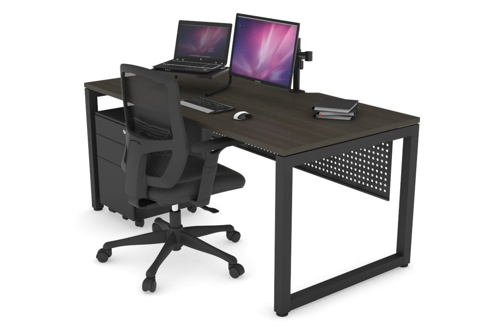 Quadro Loop Legs Office Desk [1800L x 800W with Cable Scallop]-black leg dark oak black modesty