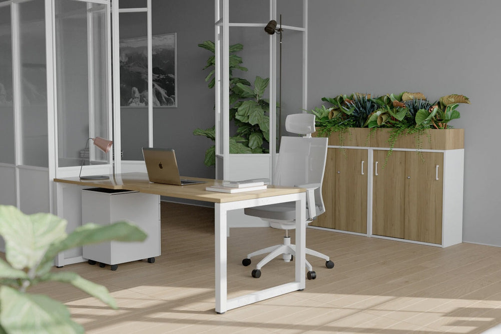 Quadro Loop Legs Office Desk [1800L x 800W with Cable Scallop]-black leg dark oak white modesty
