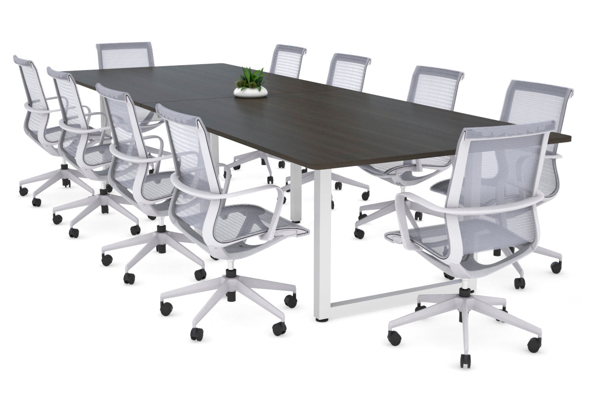 Quadro Loop Legs Modern Boardroom Table - Rounded Corners [3200L x 1100W] Jasonl white leg dark oak 