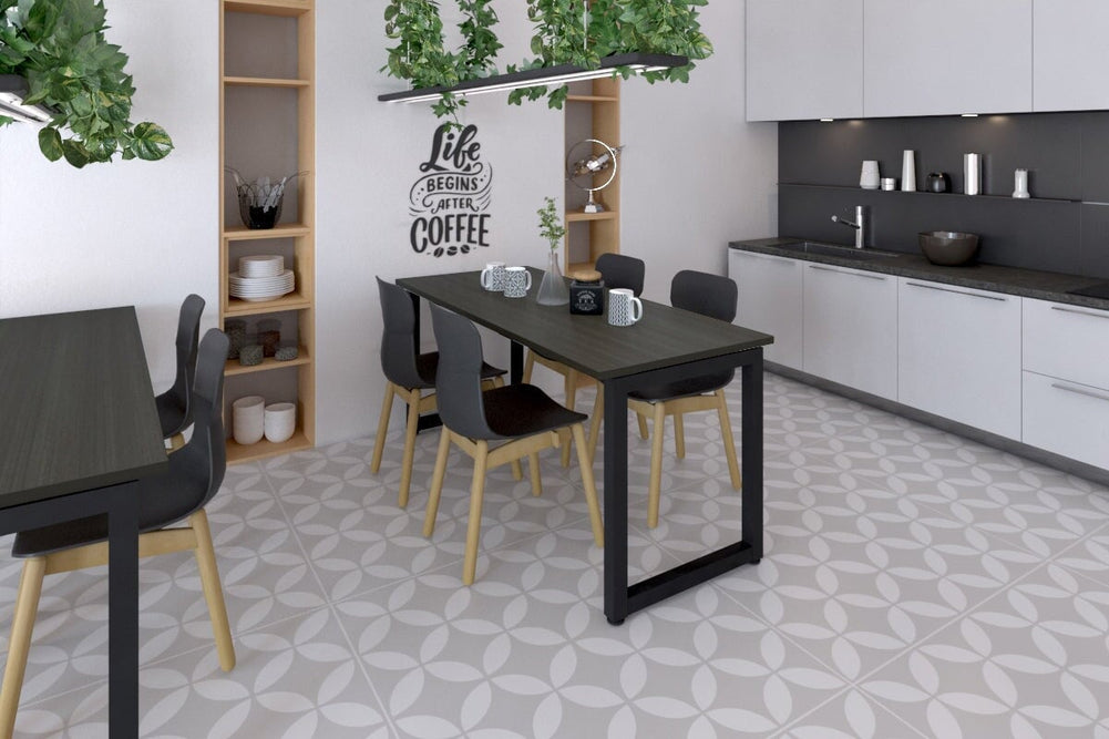 Quadro Loop Legs Table [1600L x 700W]-white leg dark oak 