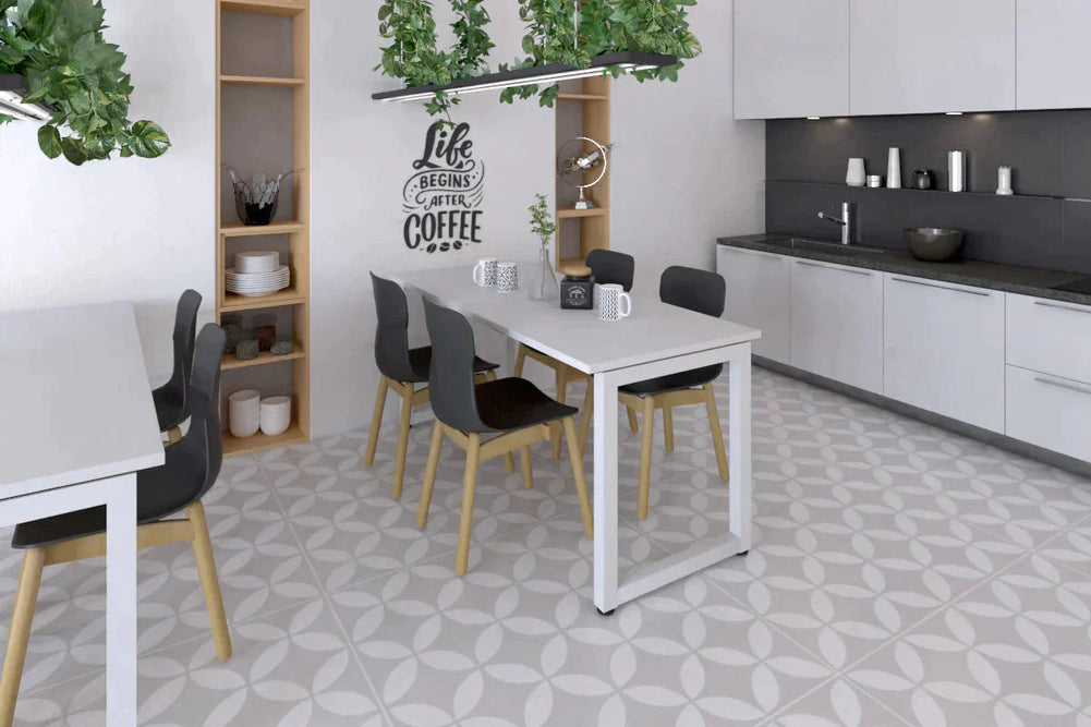 Quadro Loop Legs Table [1600L x 700W]-white leg dark oak 