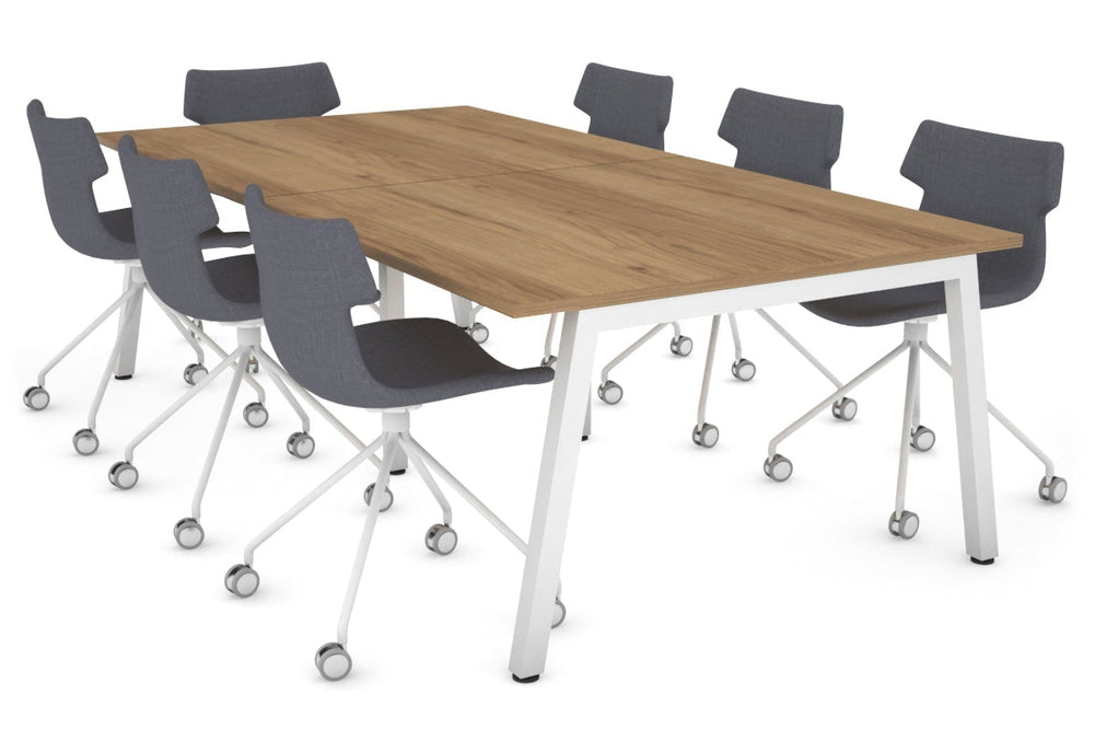 Quadro A Legs Modern Boardroom Table [2400L x 1200W]-white leg salvage oak 