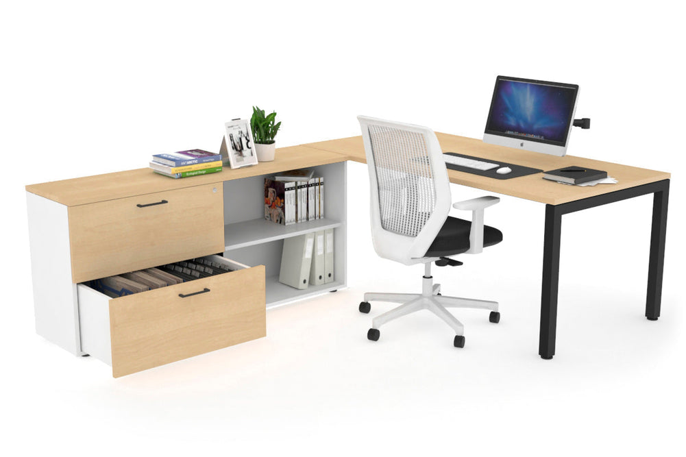 Quadro Square Executive Setting - Black Frame [1600L x 700W]-maple none 2 drawer open filing cabinet