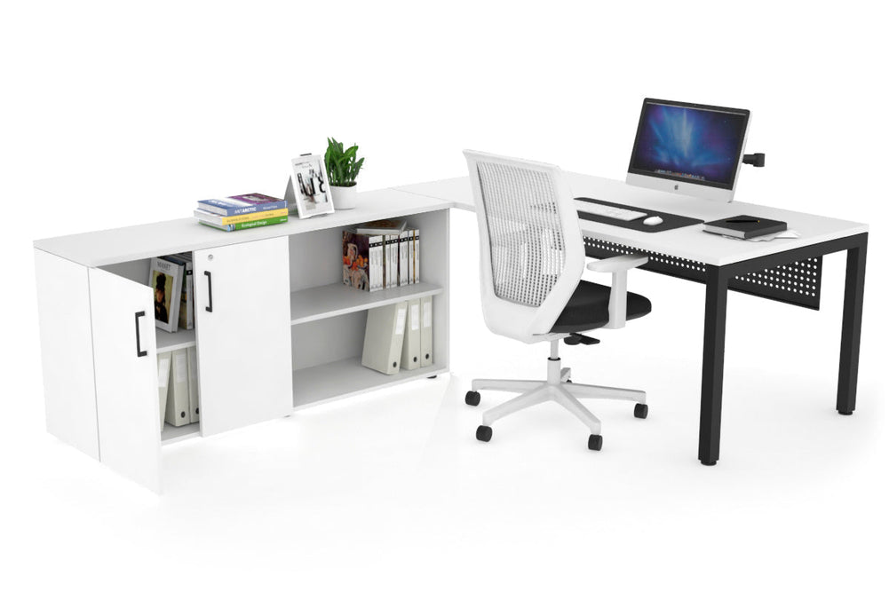 Quadro Square Executive Setting - Black Frame [1600L x 700W]-white black modesty 2 door open storage cabinet