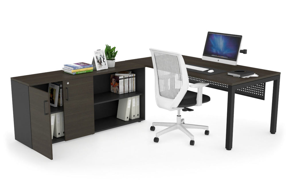 Quadro Square Executive Setting - Black Frame [1600L x 700W]-dark oak black modesty 2 door open storage cabinet