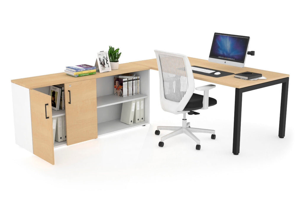 Quadro Square Executive Setting - Black Frame [1600L x 700W]-maple none 2 door open storage cabinet