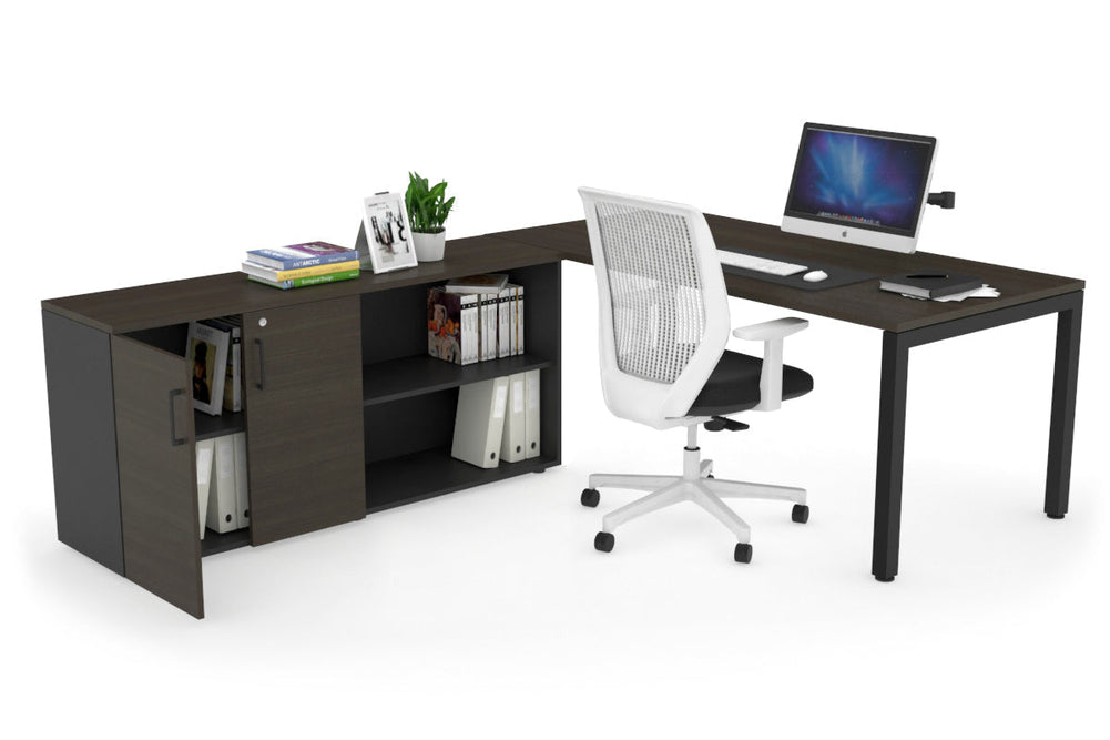 Quadro Square Executive Setting - Black Frame [1600L x 700W]-dark oak none 2 door open storage cabinet