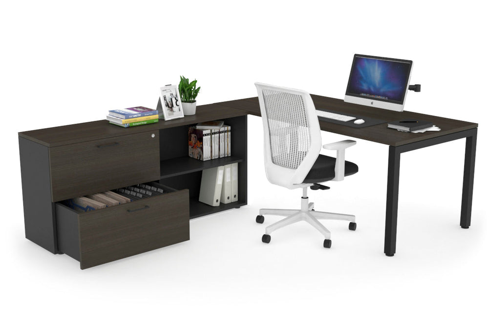 Quadro Square Executive Setting - Black Frame [1600L x 700W]-dark oak none 2 drawer open filing cabinet