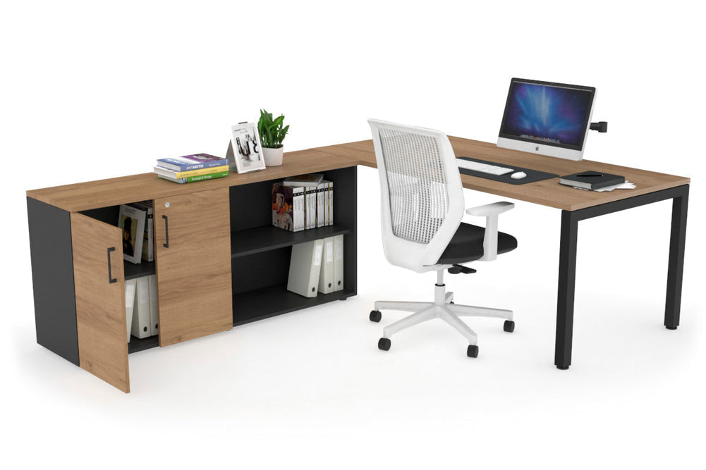 Quadro Square Executive Setting - Black Frame [1600L x 700W]-salvage oak none 2 door open storage cabinet