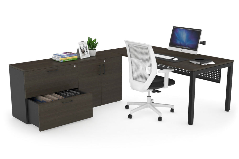 Quadro Square Executive Setting - Black Frame [1600L x 700W]-dark oak black modesty 2 drawer 2 door filing cabinet