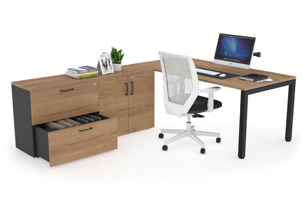 Quadro Square Executive Setting - Black Frame [1600L x 700W]-salvage oak none 2 drawer 2 door filing cabinet