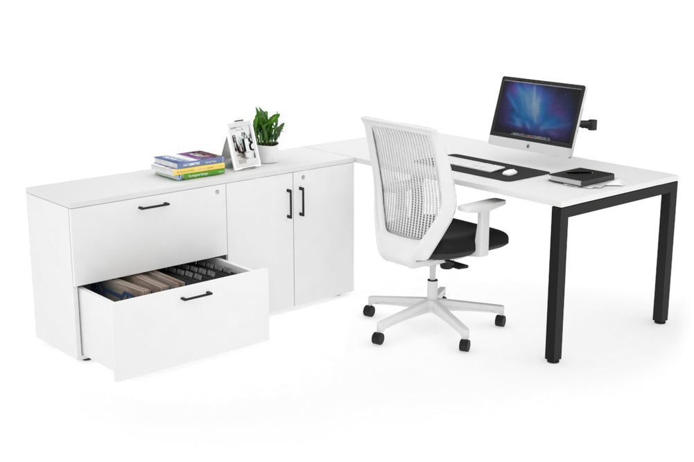 Quadro Square Executive Setting - Black Frame [1600L x 700W]-white none 2 drawer 2 door filing cabinet