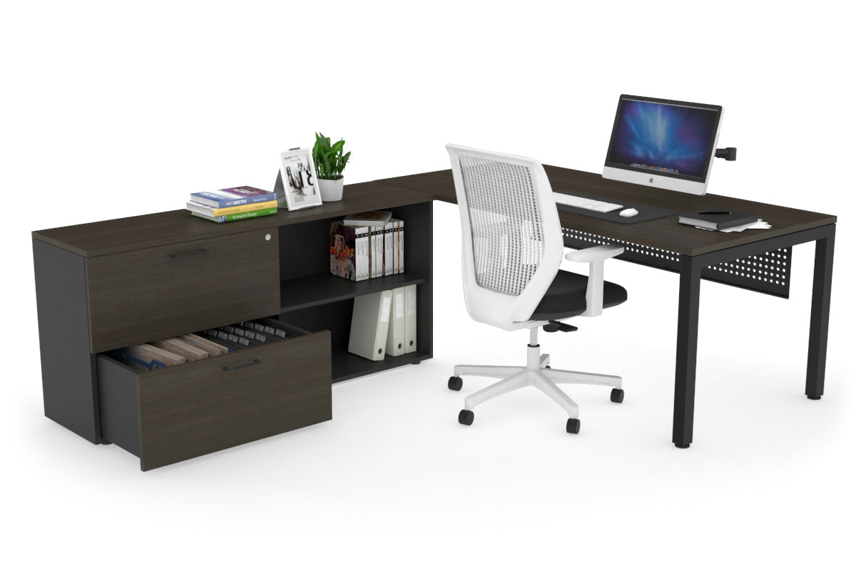 Quadro Square Executive Setting - Black Frame [1600L x 700W] Jasonl dark oak black modesty 2 drawer open filing cabinet