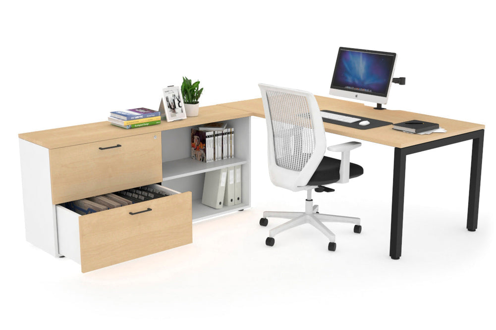 Quadro Square Executive Setting - Black Frame [1600L x 800W with Cable Scallop]-maple none 2 drawer open filing cabinet