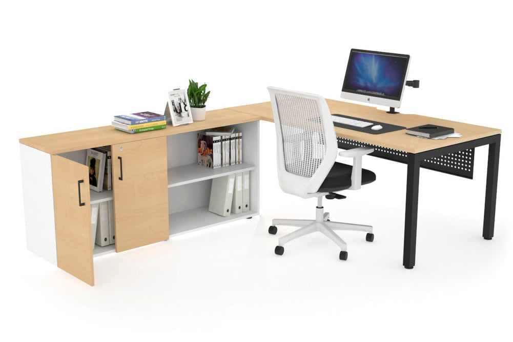 Quadro Square Executive Setting - Black Frame [1600L x 800W with Cable Scallop]-maple black modesty 2 door open storage cabinet