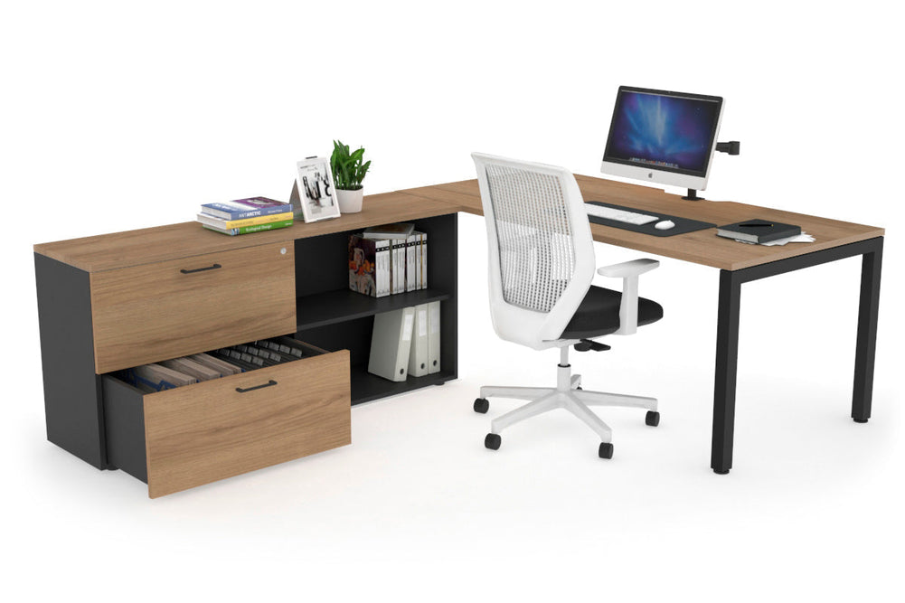 Quadro Square Executive Setting - Black Frame [1600L x 800W with Cable Scallop]-salvage oak none 2 drawer open filing cabinet