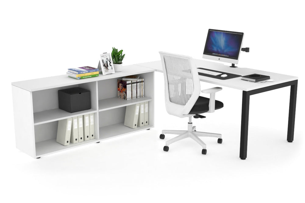 Quadro Square Executive Setting - Black Frame [1600L x 800W with Cable Scallop]-white none open bookcase