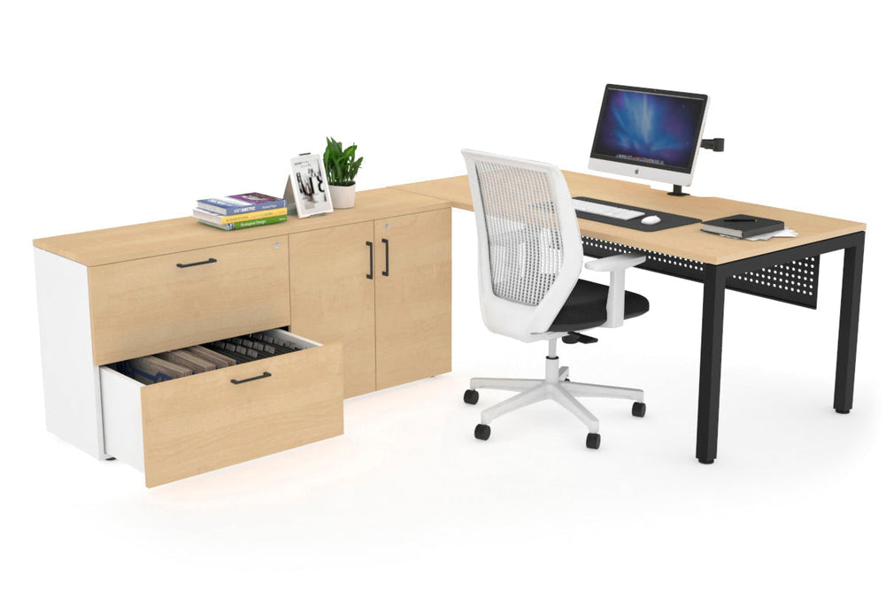 Quadro Square Executive Setting - Black Frame [1600L x 800W with Cable Scallop]-maple black modesty 2 drawer 2 door filing cabinet