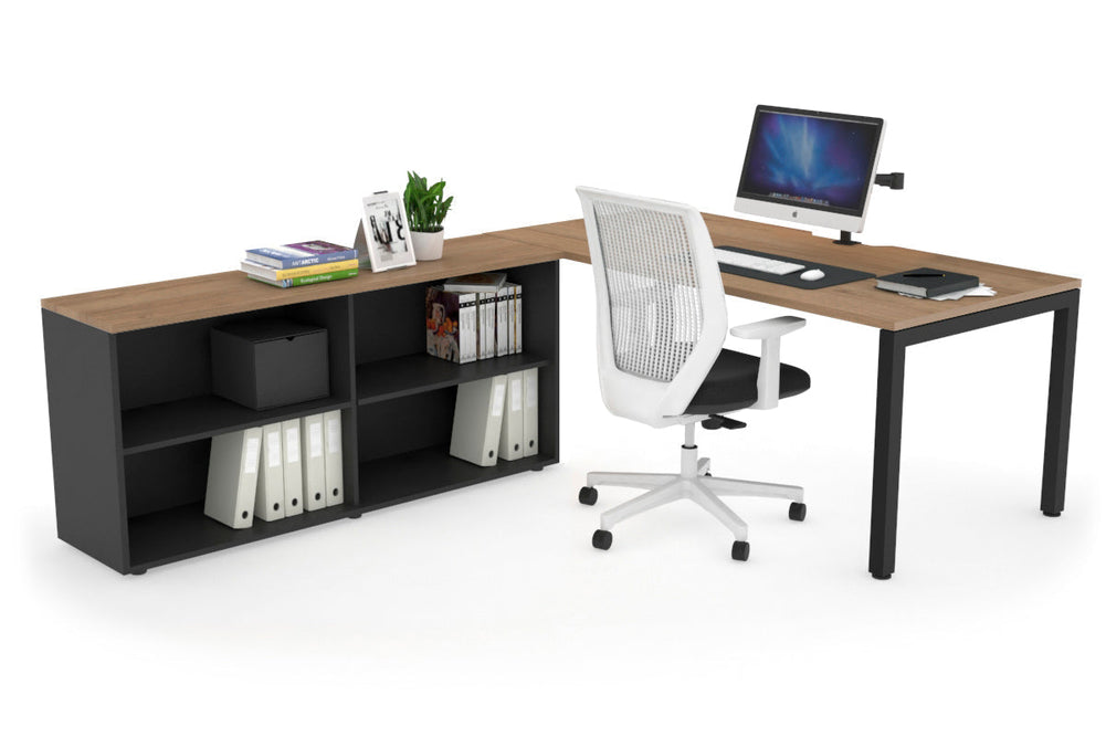 Quadro Square Executive Setting - Black Frame [1600L x 800W with Cable Scallop]-salvage oak none open bookcase